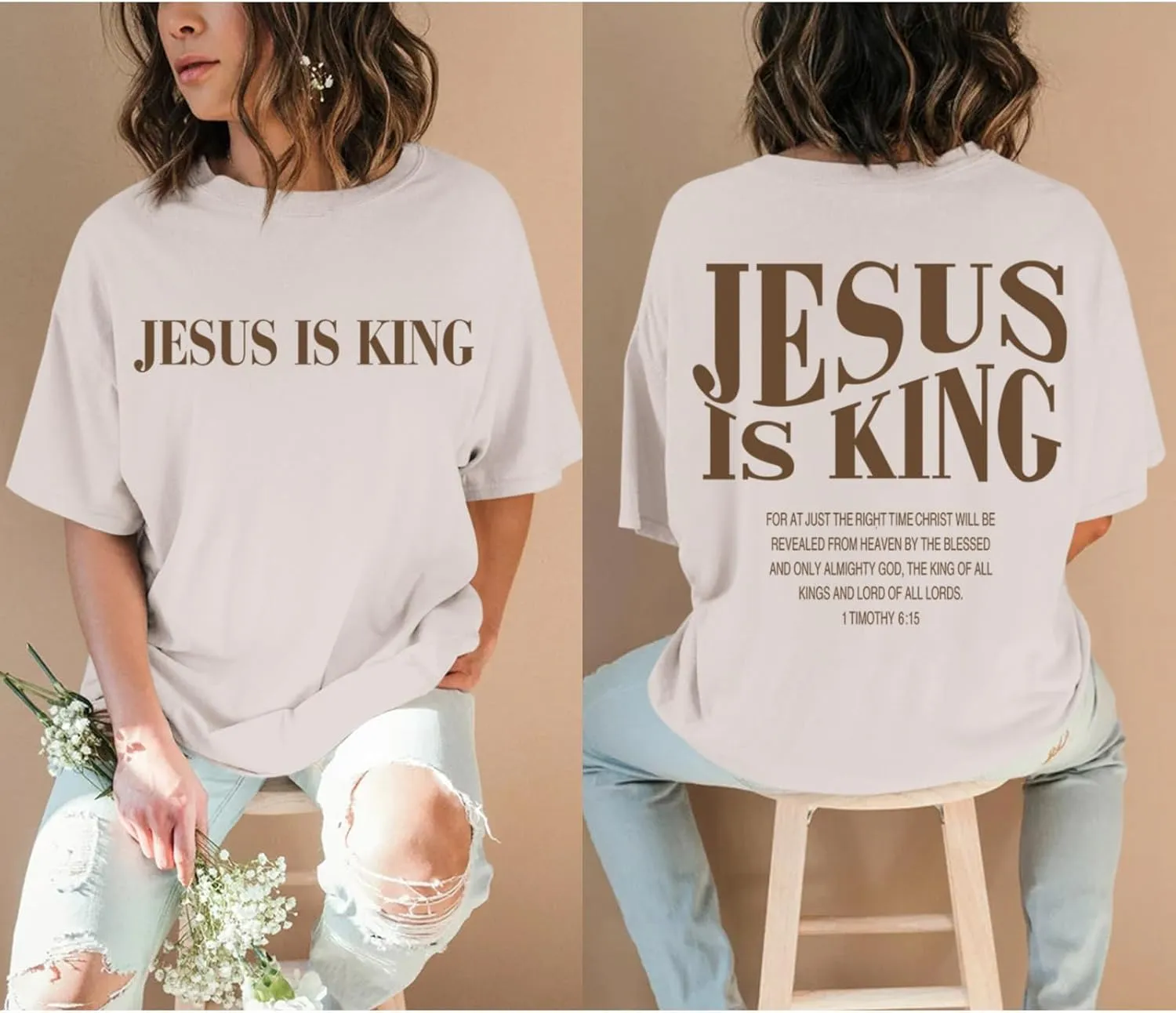 Oversized Tshirts for Women Christian Jesus is King Shirt Faith Religious Sayings Tees Loose Casual Bible Verse Tops
