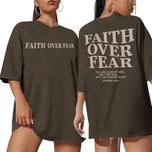Oversized Tshirts for Women Christian Shirts Faith Over Fear Shirt Short Sleeve Jesus Tees Loose Casual Religious Tops