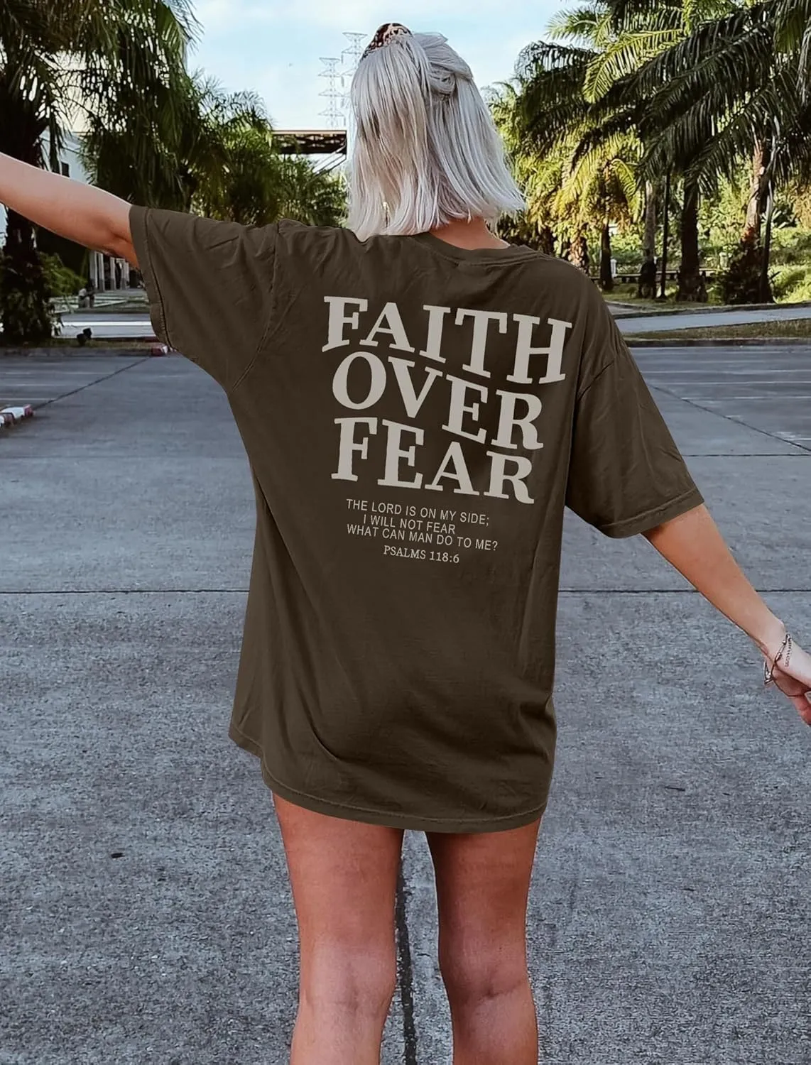 Oversized Tshirts for Women Christian Shirts Faith Over Fear Shirt Short Sleeve Jesus Tees Loose Casual Religious Tops