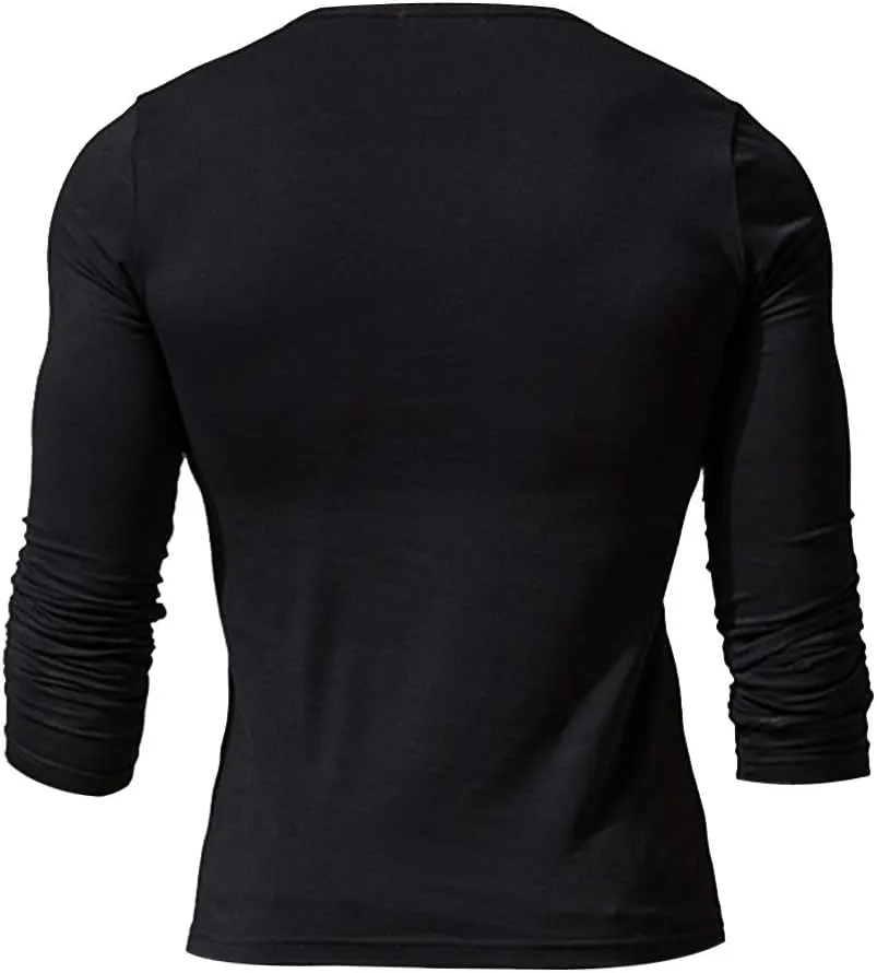 palglg Mens Cotton Muscle Slim Fitted Sport Henley T-Shirt with Button