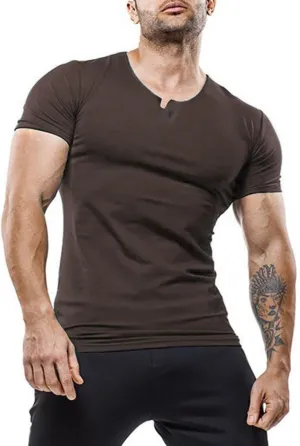 palglg Mens Cotton Muscle Slim Fitted Sport Henley T-Shirt with Button