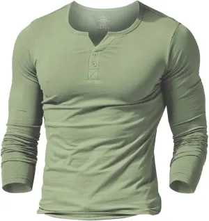 palglg Mens Cotton Muscle Slim Fitted Sport Henley T-Shirt with Button
