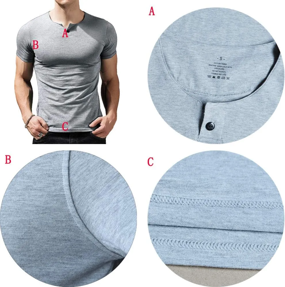 palglg Mens Cotton Muscle Slim Fitted Sport Henley T-Shirt with Button