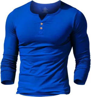 palglg Mens Cotton Muscle Slim Fitted Sport Henley T-Shirt with Button