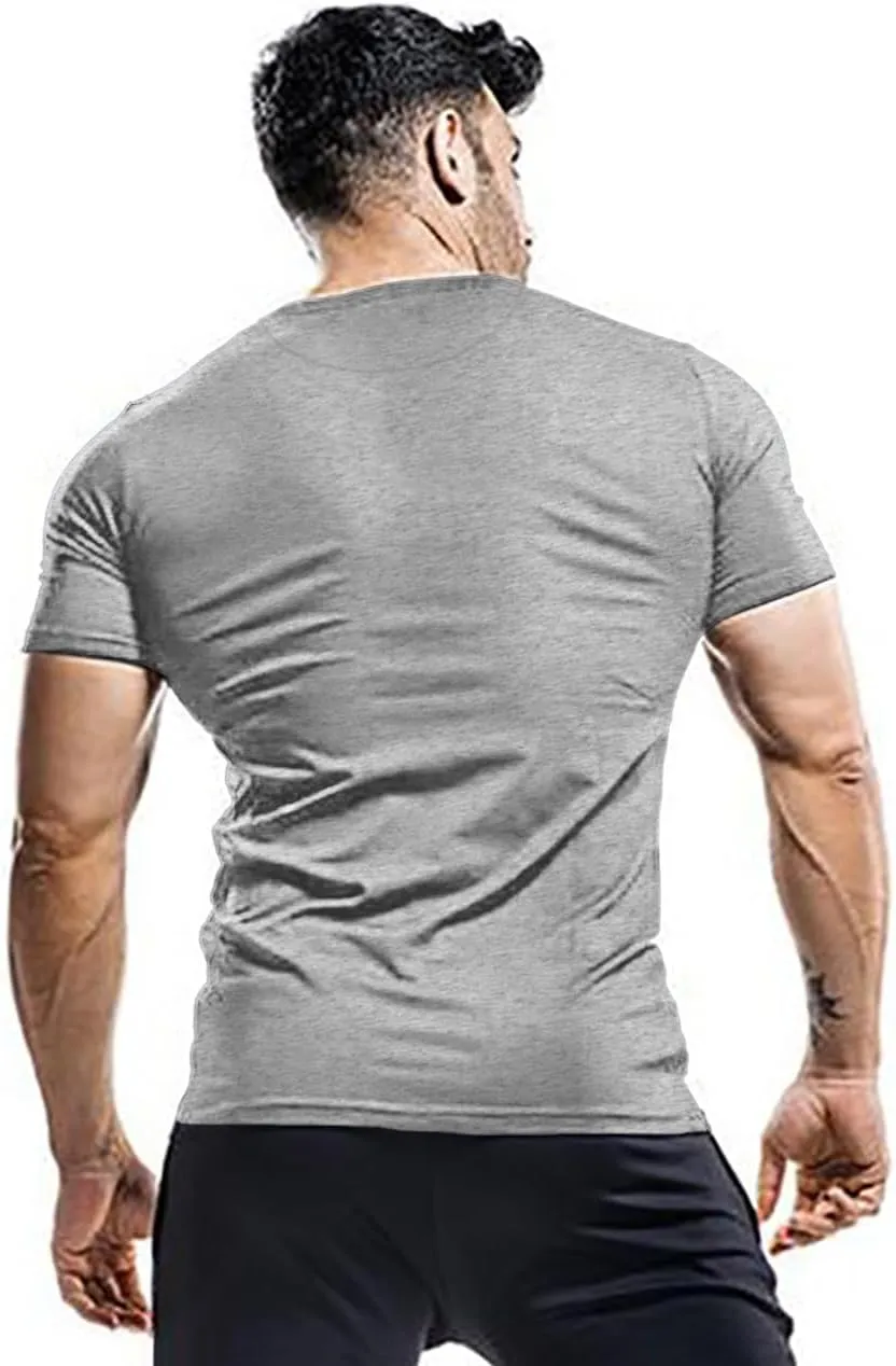 palglg Mens Cotton Muscle Slim Fitted Sport Henley T-Shirt with Button