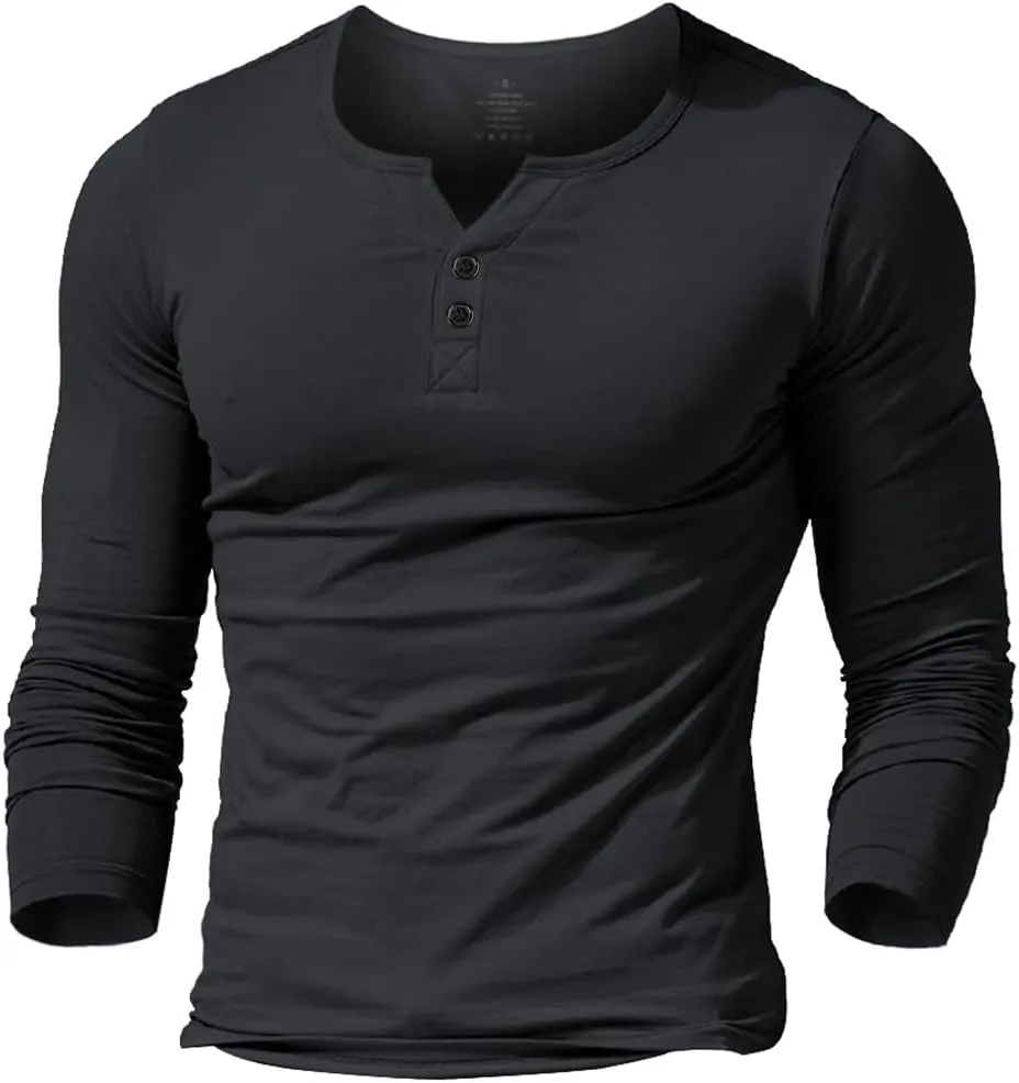 palglg Mens Cotton Muscle Slim Fitted Sport Henley T-Shirt with Button