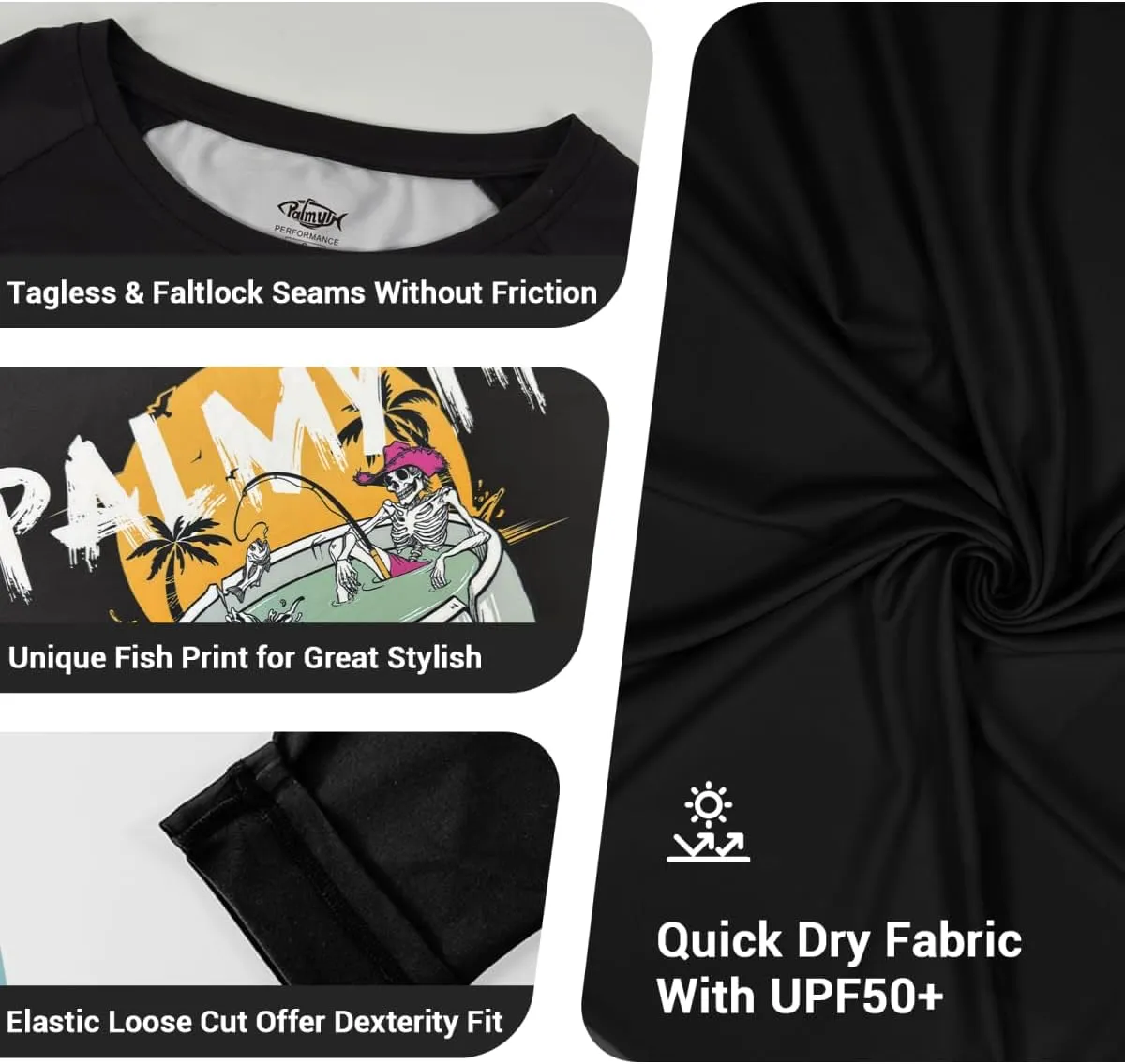 Palmyth Mens Fishing Shirts Sun Protection T-Shirts UV UPF 50  Long Sleeve Rash Guard Tee