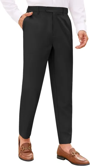 PASLTER Mens Chinos Pants Slim Fit Pleat Front Skinny Elastic Waist Dress Work Suit Pants Classic Slacks