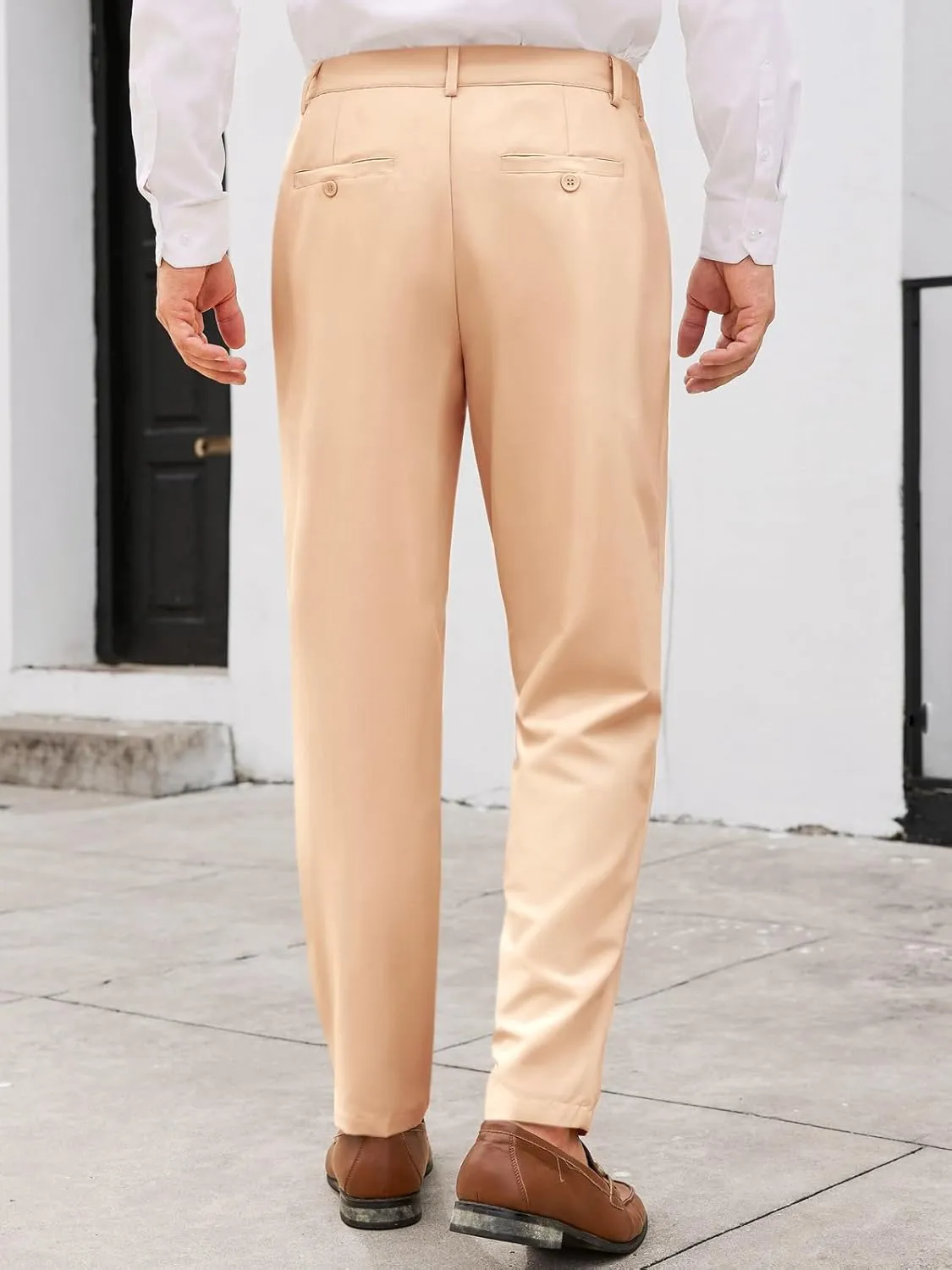 PASLTER Mens Chinos Pants Slim Fit Pleat Front Skinny Elastic Waist Dress Work Suit Pants Classic Slacks