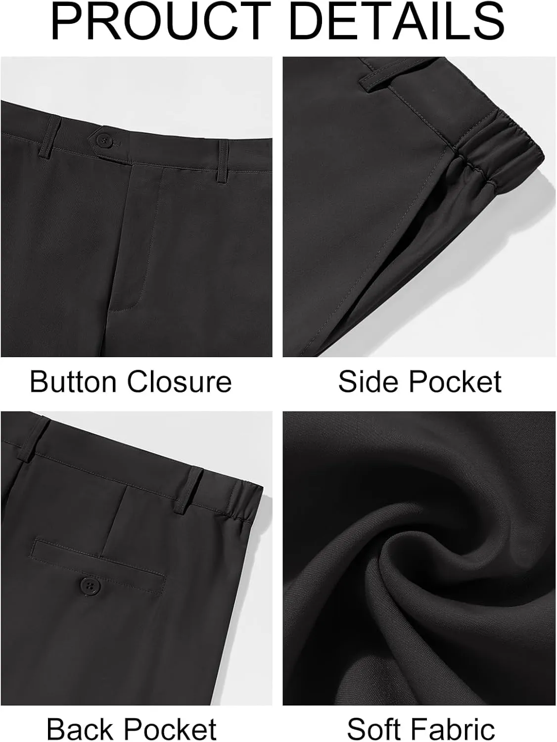 PASLTER Mens Chinos Pants Slim Fit Pleat Front Skinny Elastic Waist Dress Work Suit Pants Classic Slacks