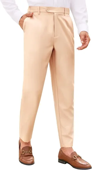 PASLTER Mens Chinos Pants Slim Fit Pleat Front Skinny Elastic Waist Dress Work Suit Pants Classic Slacks