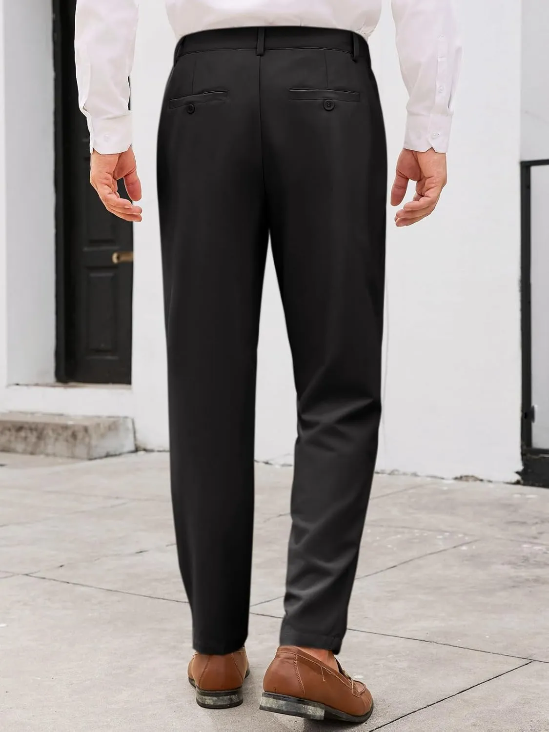 PASLTER Mens Chinos Pants Slim Fit Pleat Front Skinny Elastic Waist Dress Work Suit Pants Classic Slacks