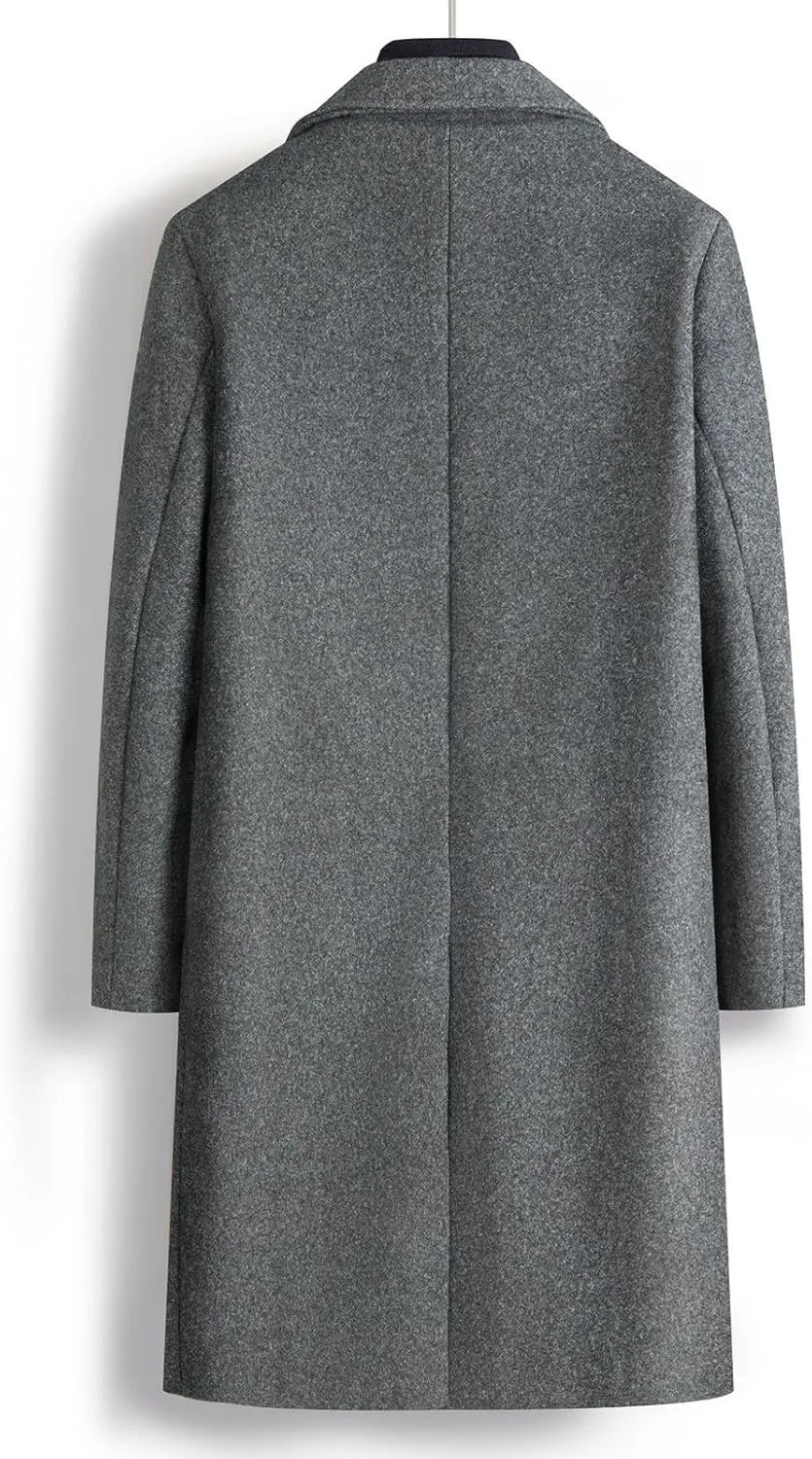 Pea Coats for Men Classic Notched Collar Double Breasted Wool Blend Jacket Overcoat Casual Business Long Trench Coats