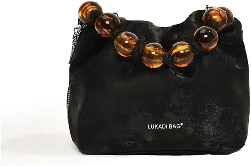 Peal Chain Bucket Bag for Women Small Leather Crossbody Bucket Handbag Top Handle Evening Bucket Clutch Purse