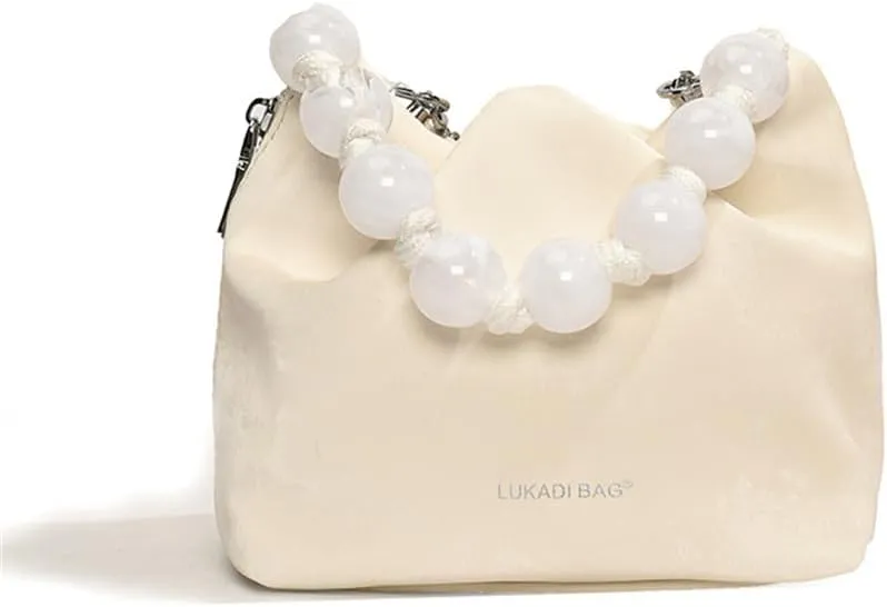 Peal Chain Bucket Bag for Women Small Leather Crossbody Bucket Handbag Top Handle Evening Bucket Clutch Purse
