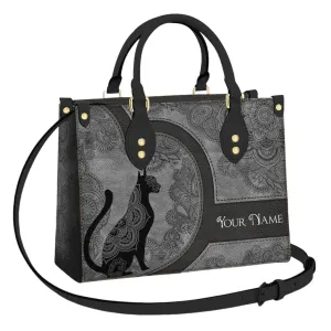 Personalized Cat Kitten Leather Bag for Women, Cat Handbags Crossbody Purse Ladies Chic Satchel Shoulder Bag with Removable Strap, Custom Name Cat Gift for Cat Owner Mom (Zen Flower)