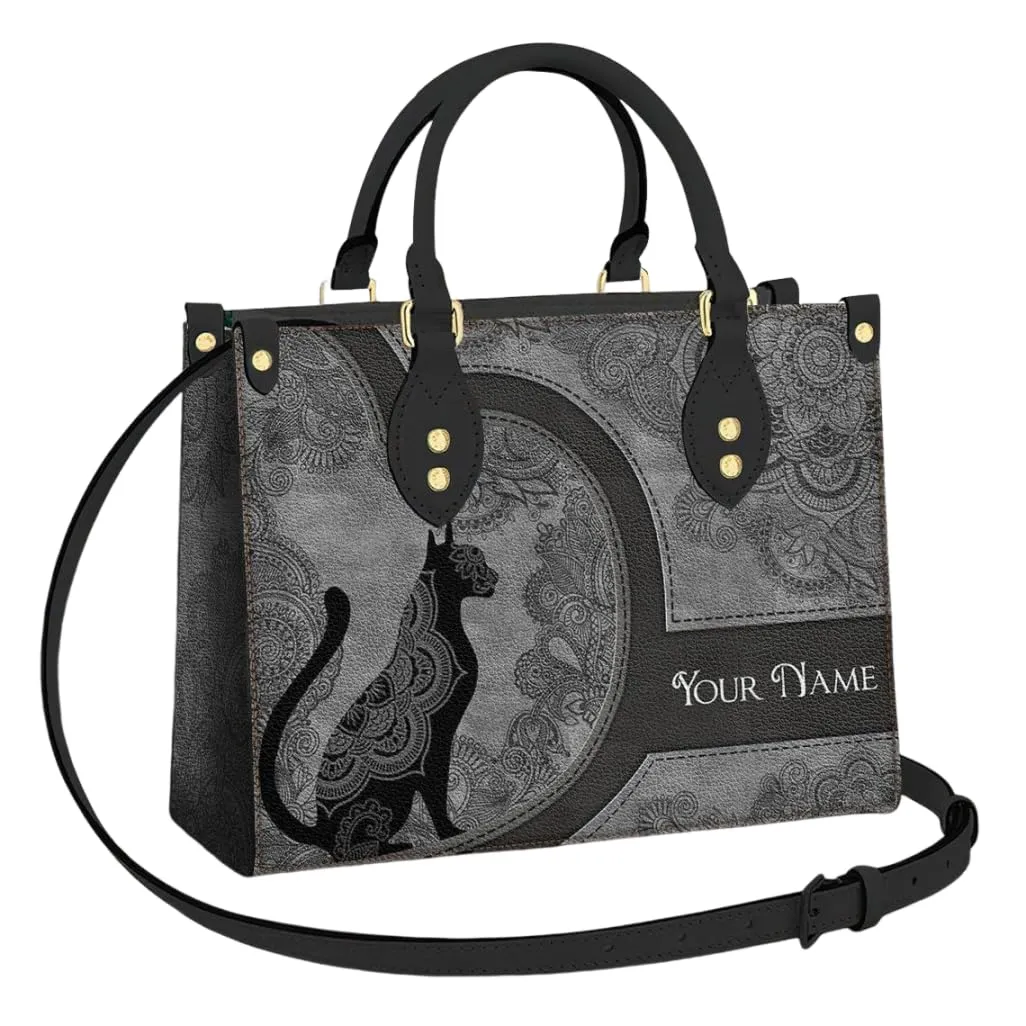 Personalized Cat Kitten Leather Bag for Women, Cat Handbags Crossbody Purse Ladies Chic Satchel Shoulder Bag with Removable Strap, Custom Name Cat Gift for Cat Owner Mom (Zen Flower)