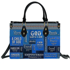 Personalized Christian Jesus Faith Leather Bag For Women, Vintage God Says Handbags Crossbody Purse Ladies Chic Satchel Shoulder Bag with Removable Strap, Bible Gift (Blue)