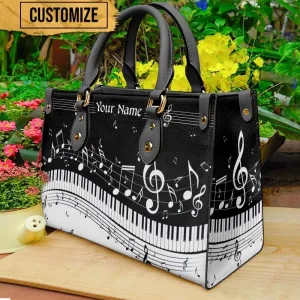 Personalized Piano Keys Music Note Leather Bag for Women, Pianist Handbags Crossbody Purse Ladies Chic Satchel Shoulder Bag with Removable Strap, Gift for Piano Player (Piano Note)