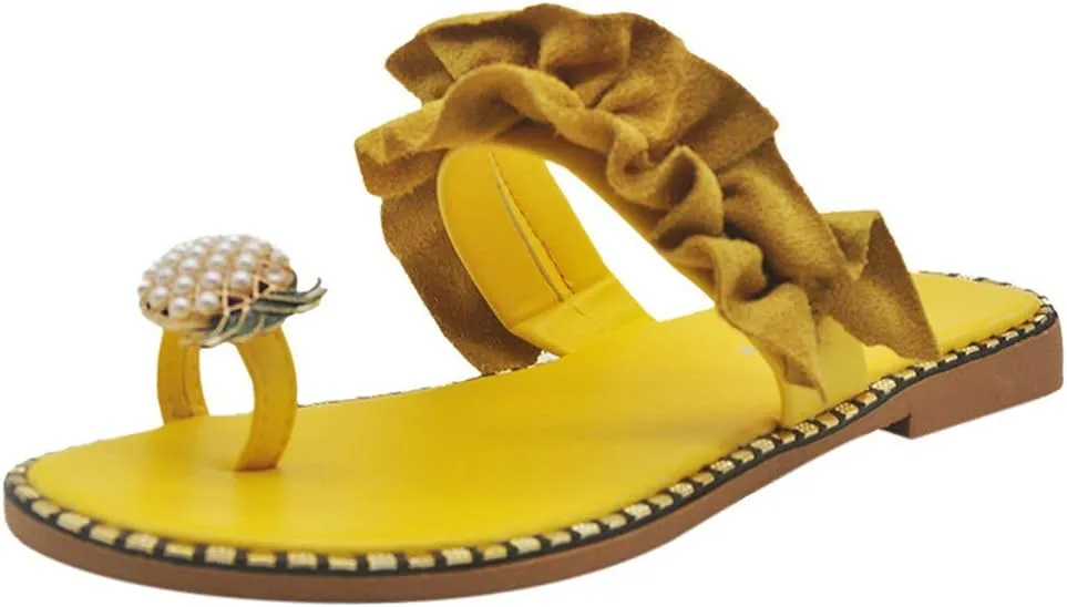 Pineapple Sandals for Women 2025 Summer Sweet Cute Pineapple Flat Sandals Clip Toe Flip Flops Boho Open Toe Slide Flat Casual Slippers Slip On Beach Shoes