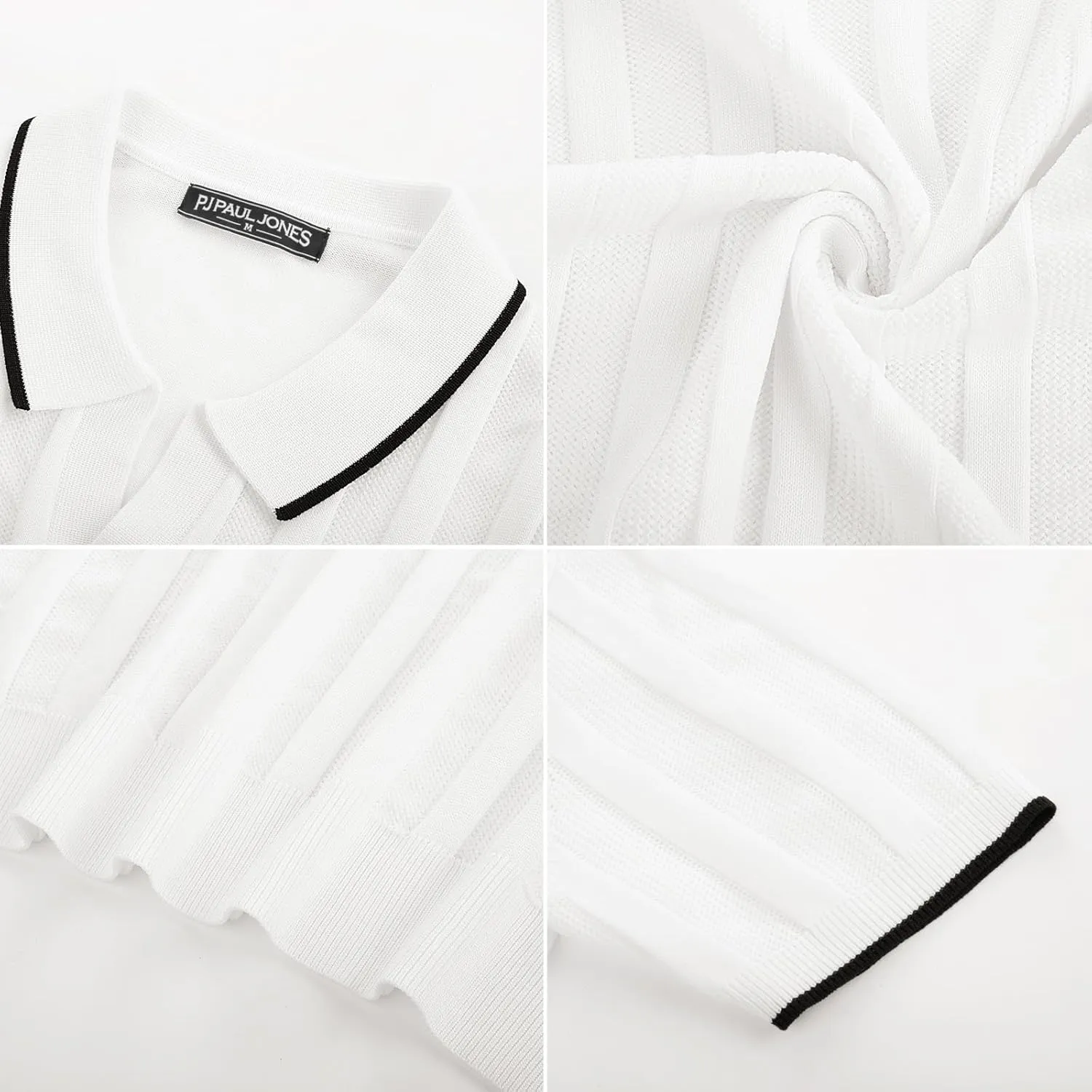 PJ PAUL JONES Mens Polo Shirts Textured Knit V-Neck Summer Shirts