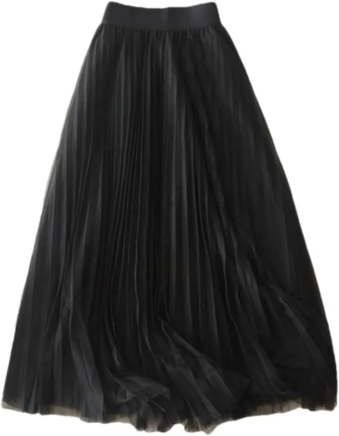 Pleated Skirt Casual Office A-Line Bottom Layers Tulle Long Skirt Women