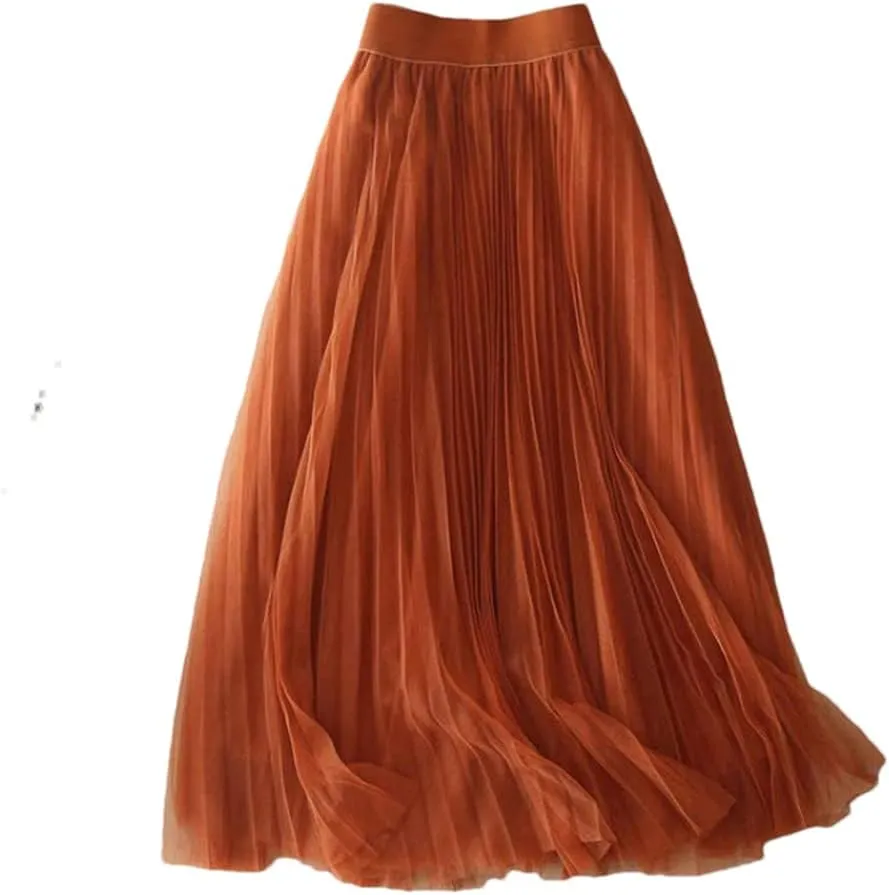 Pleated Skirt Casual Office A-Line Bottom Layers Tulle Long Skirt Women