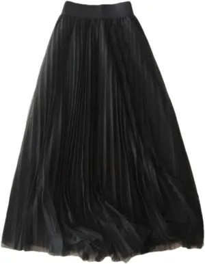 Pleated Skirt Casual Office A-Line Bottom Layers Tulle Long Skirt Women
