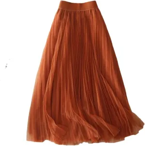 Pleated Skirt Casual Office A-Line Bottom Layers Tulle Long Skirt Women