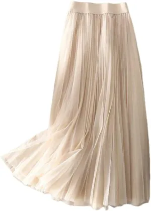 Pleated Skirt Casual Office A-Line Bottom Layers Tulle Long Skirt Women