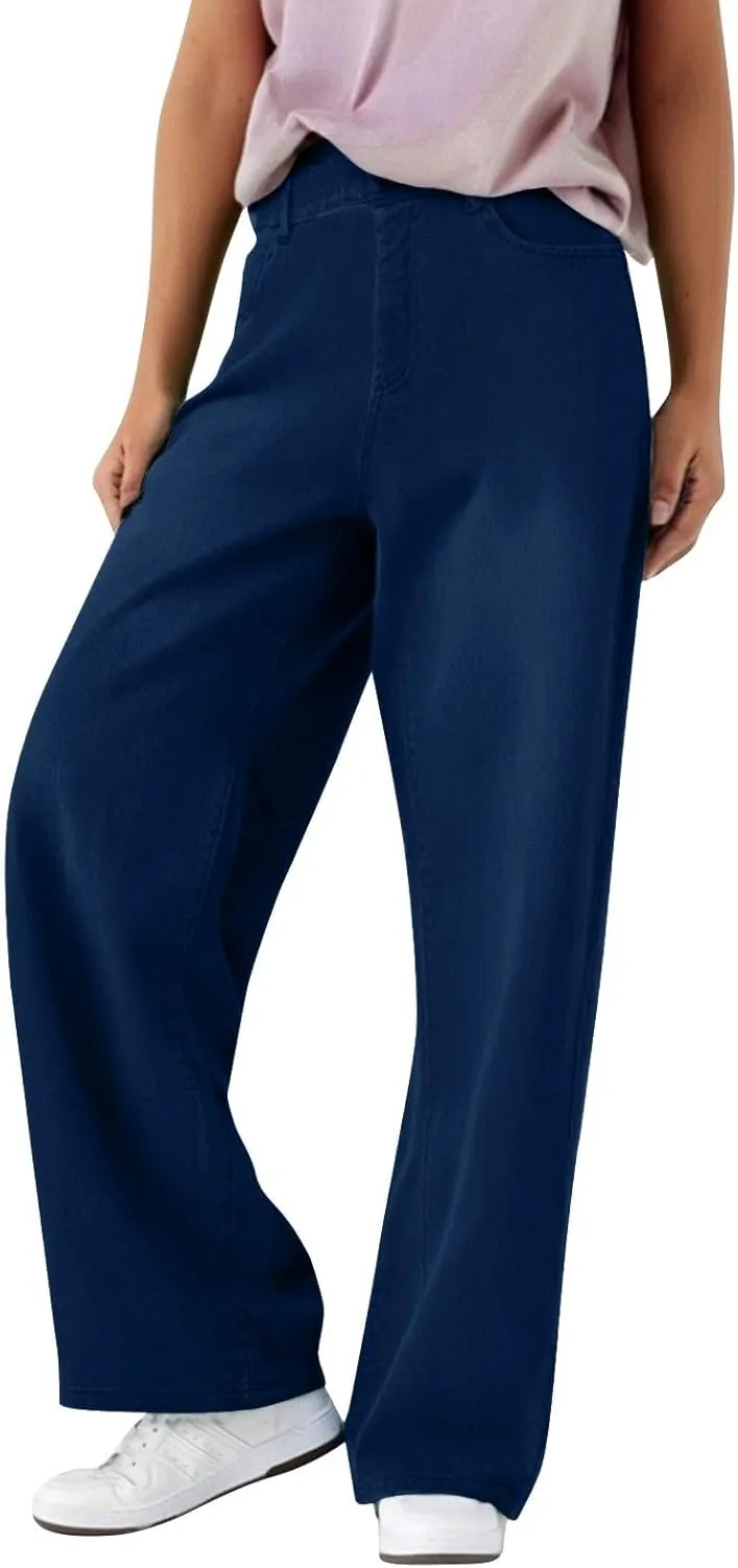 Plus Size Jeans Wide Leg Summer,Womens Cropped Jeans Stretchy Trousers Petite Baggy Cargo High Waisted Trendy