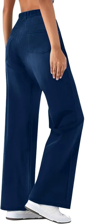 Plus Size Jeans Wide Leg Summer,Womens Cropped Jeans Stretchy Trousers Petite Baggy Cargo High Waisted Trendy