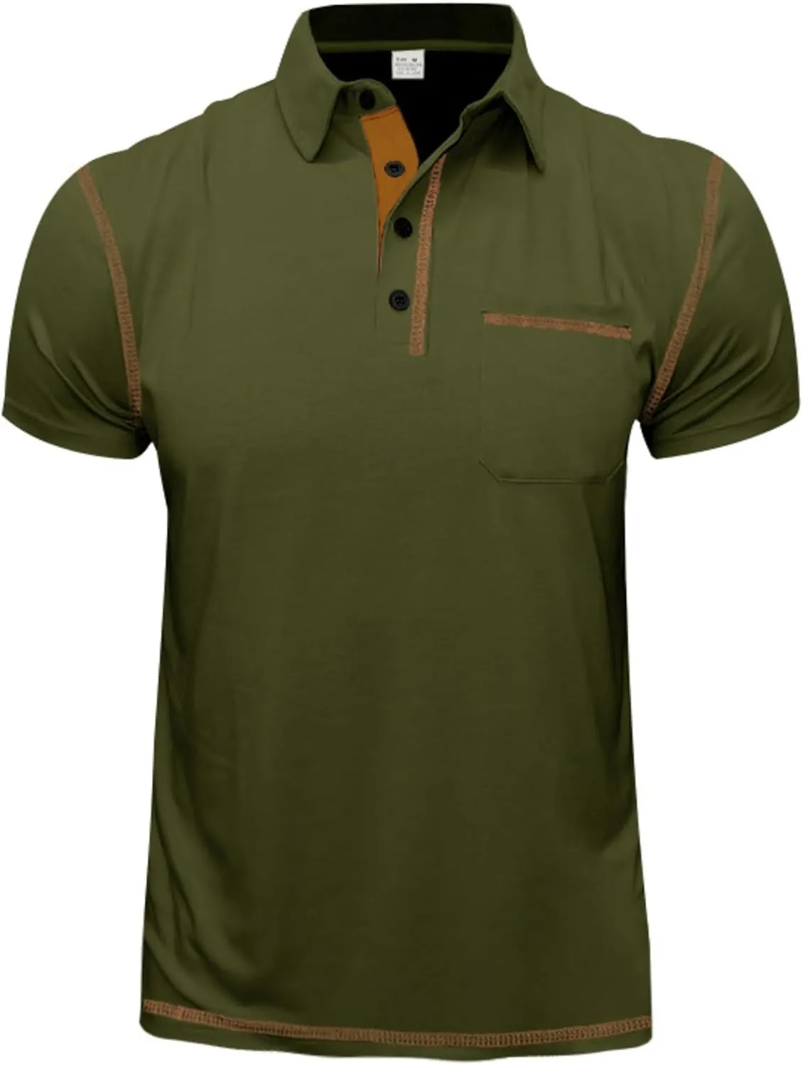 Polo Shirts Men Cotton Blend Short Sleeve Button Slim Fit Color Block Collared Patchwork Summer Tshirts with Pocket