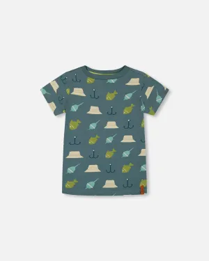 Printed Organic Cotton Tee Teal And Peach
