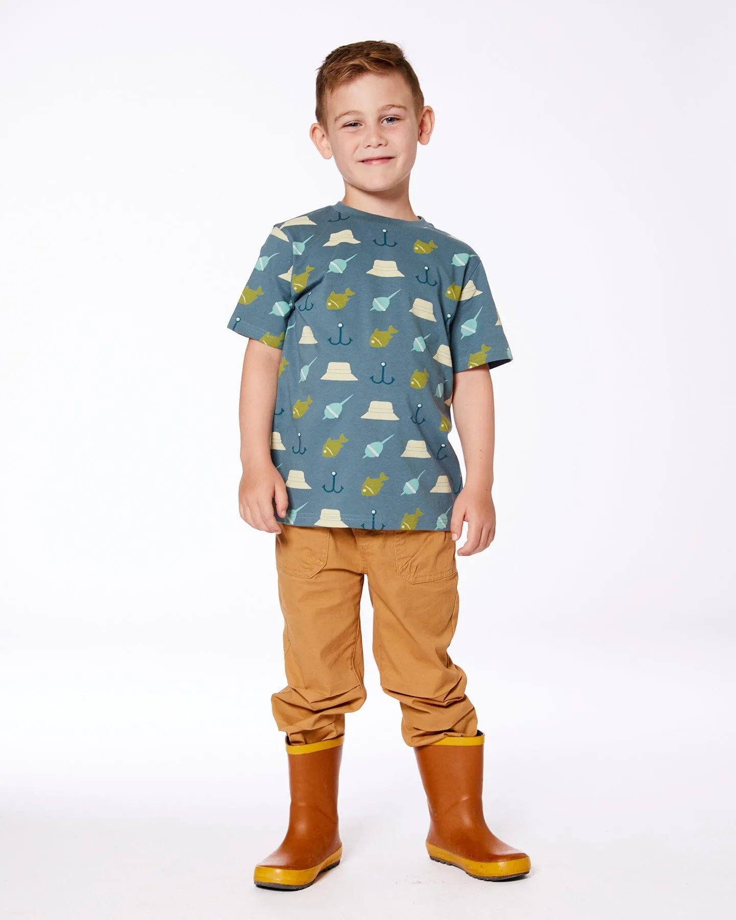 Printed Organic Cotton Tee Teal And Peach