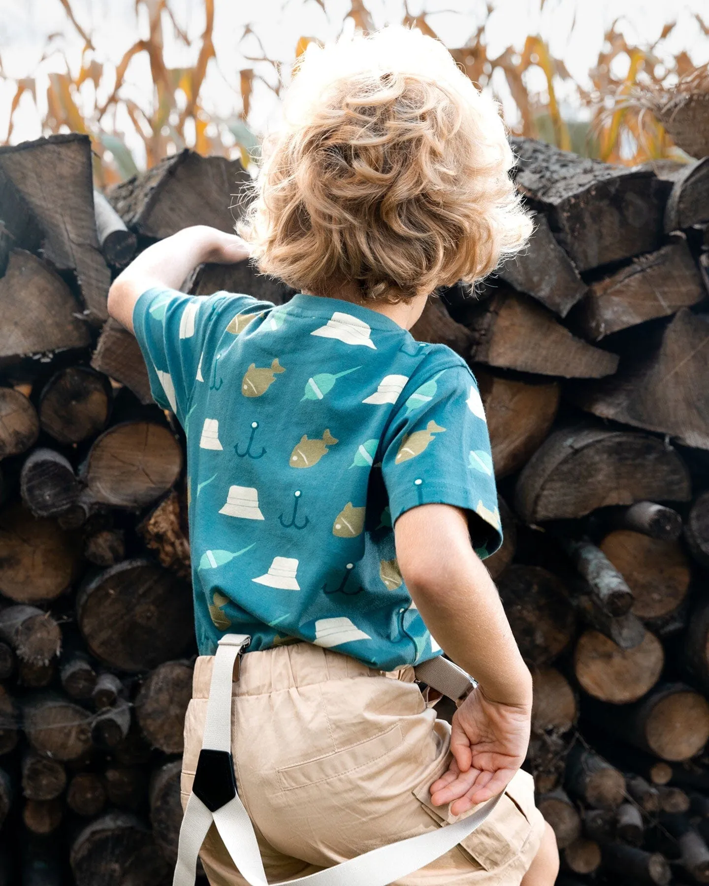 Printed Organic Cotton Tee Teal And Peach