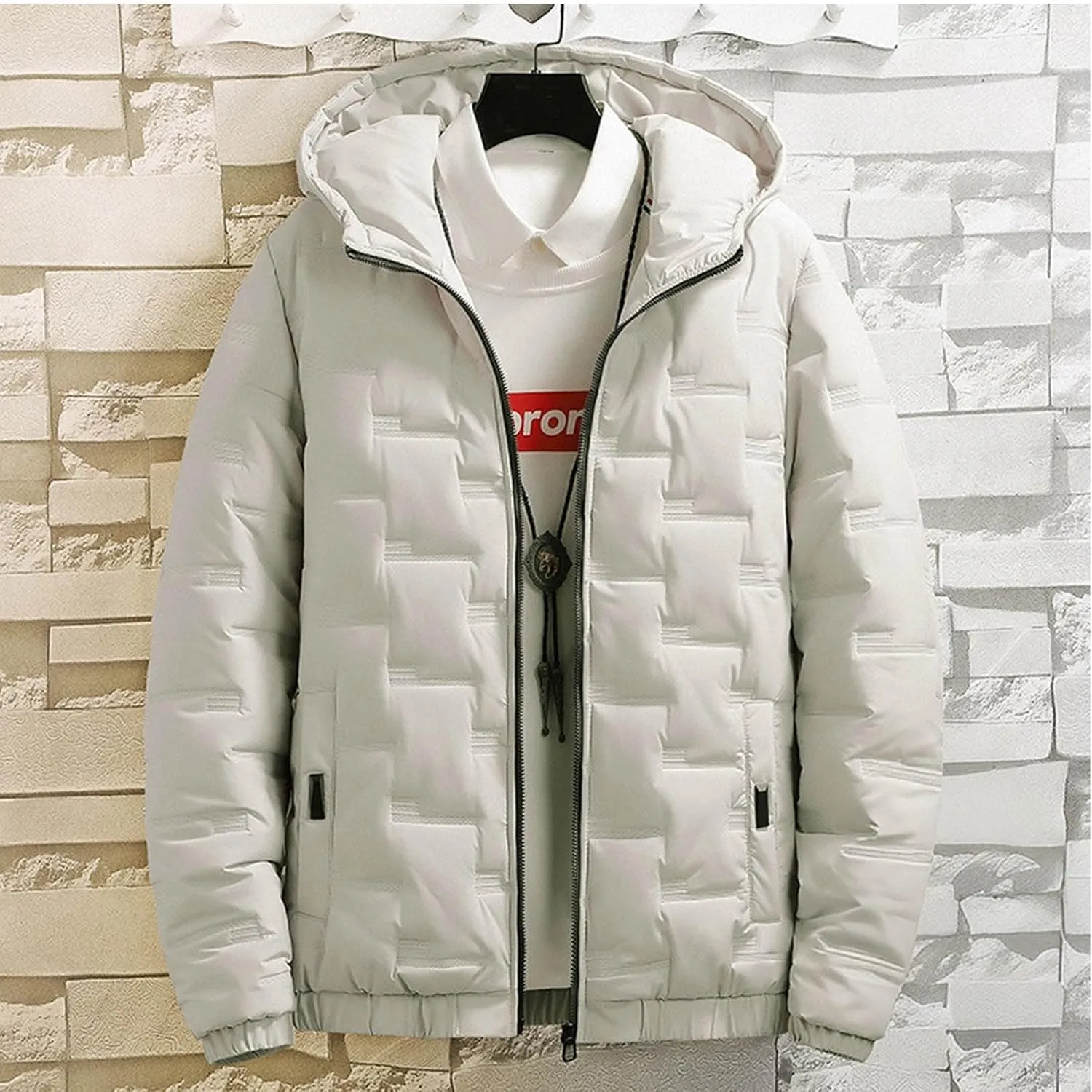 Puffer Jackets for Men Winter Hooded Coats Quilted Down Parkas Jackets Thicken Bubble Overcoats with Pocket Warm Coat
