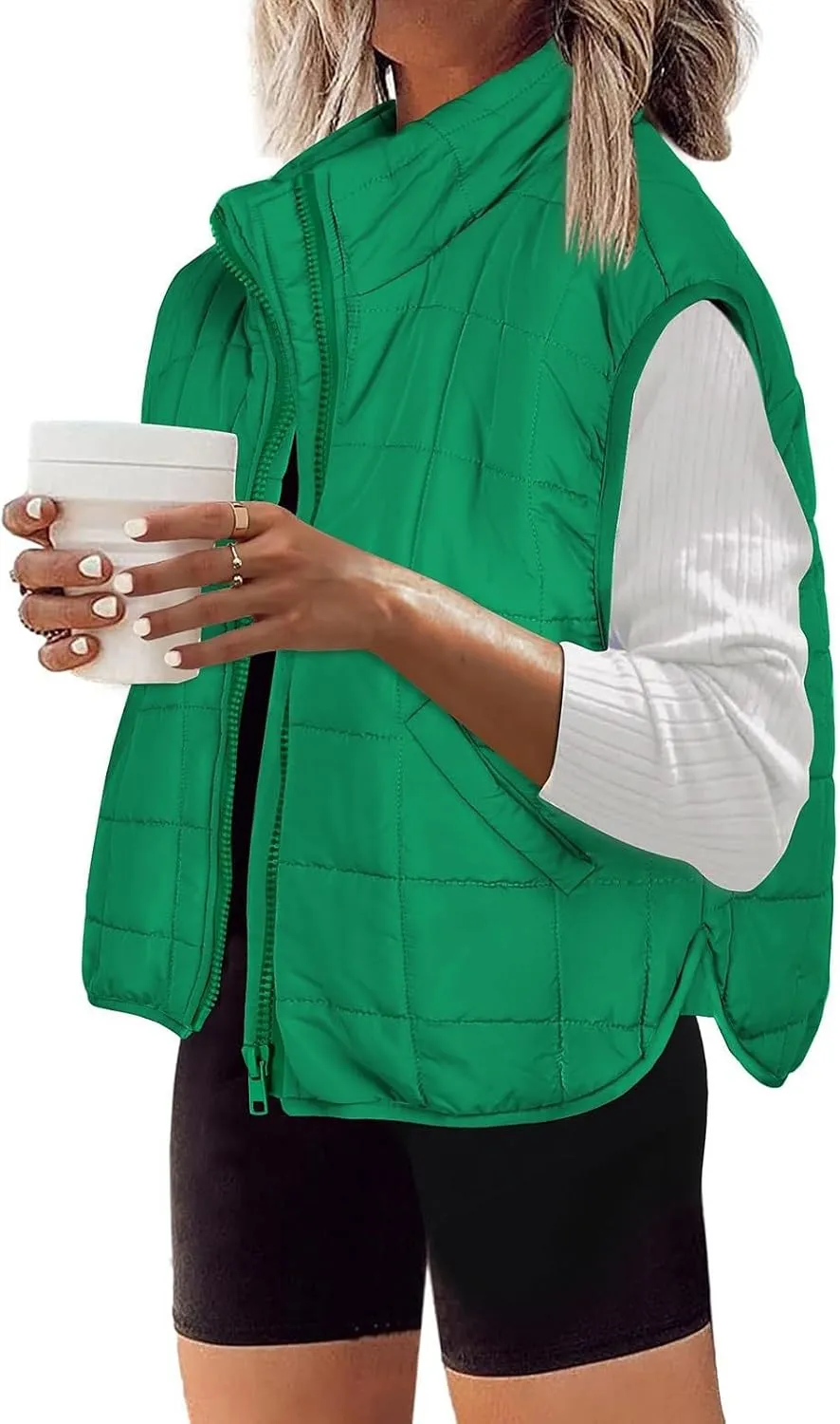 Puffer Vest Women Lightweight Zip Up Quilted Vest Sleeveless Stand Collar Waistcoat Vest with Pockets Fall Jackets