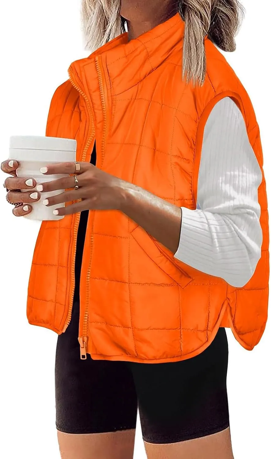 Puffer Vest Women Lightweight Zip Up Quilted Vest Sleeveless Stand Collar Waistcoat Vest with Pockets Fall Jackets