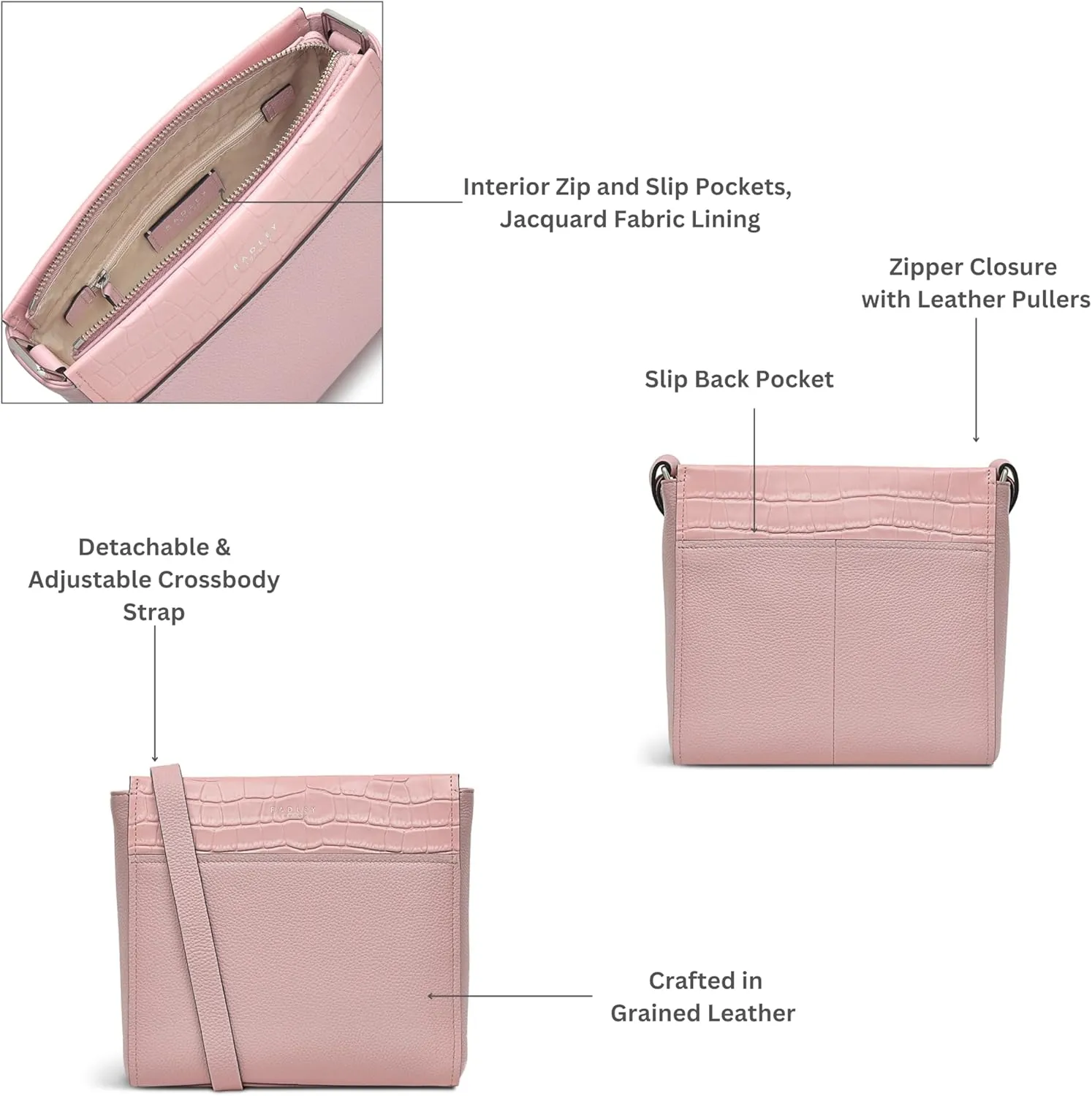 RADLEY London Downtown Womens Small Leather Ziptop Crossbody Bag