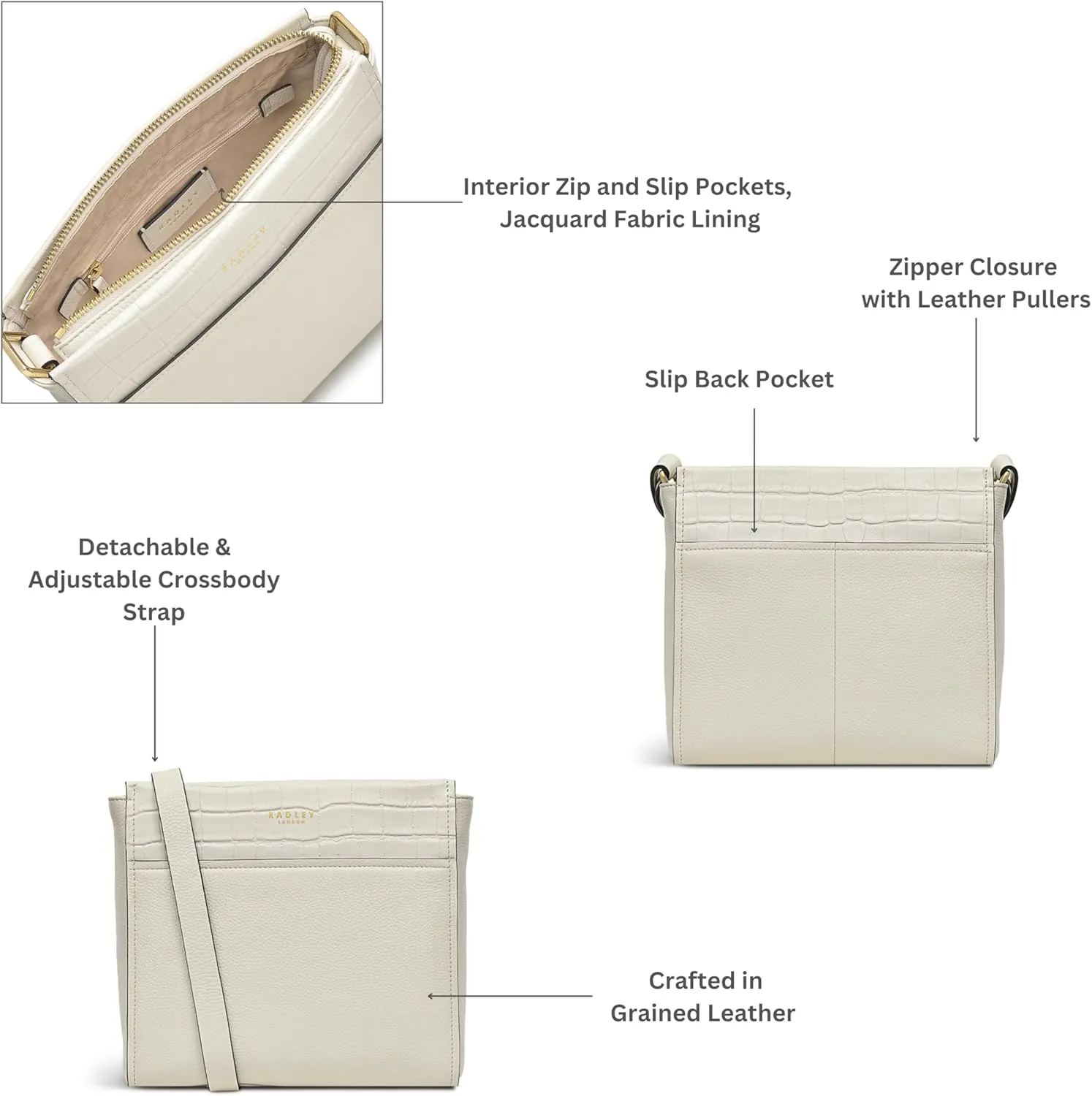 RADLEY London Downtown Womens Small Leather Ziptop Crossbody Bag