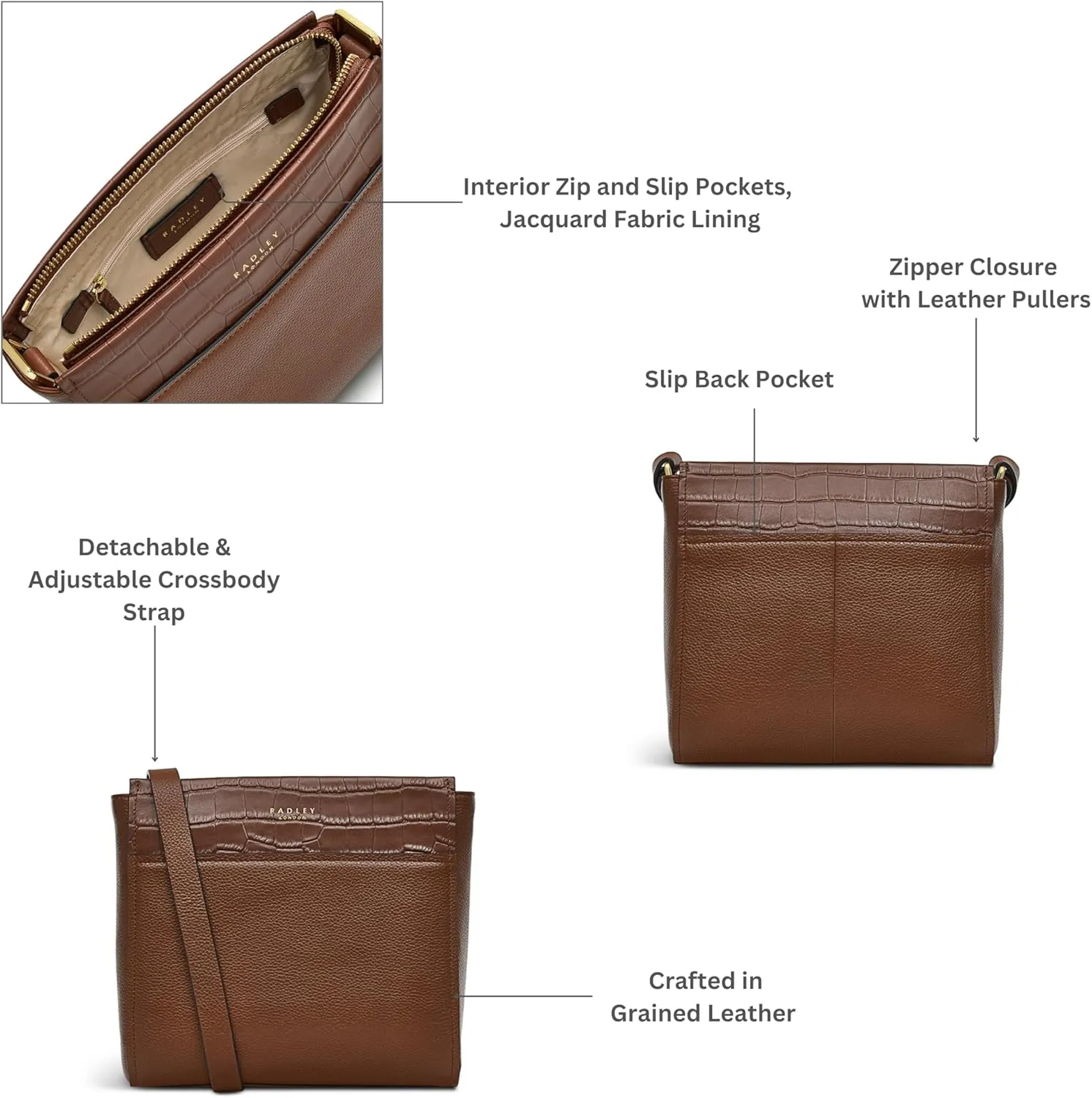 RADLEY London Downtown Womens Small Leather Ziptop Crossbody Bag