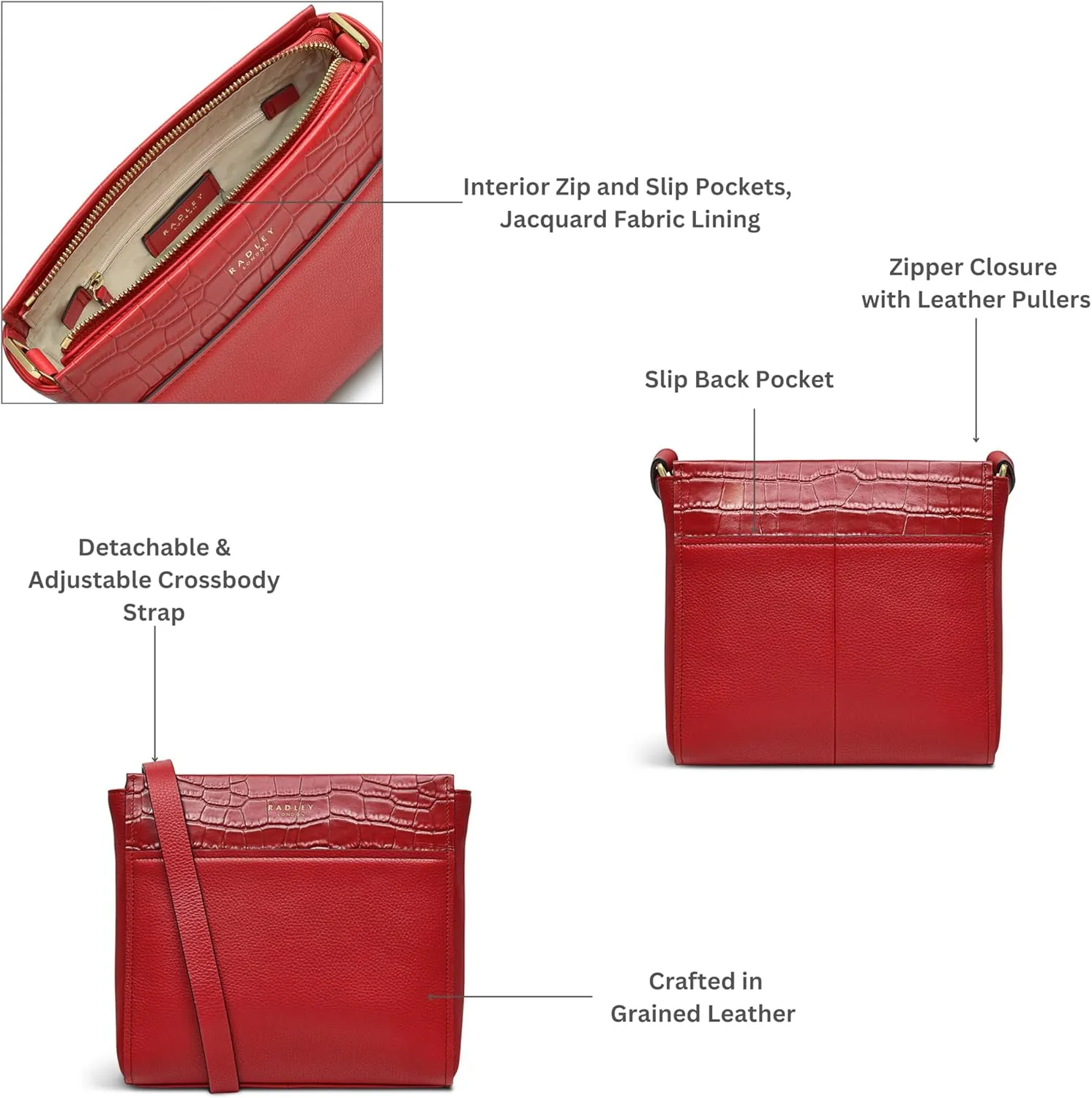 RADLEY London Downtown Womens Small Leather Ziptop Crossbody Bag
