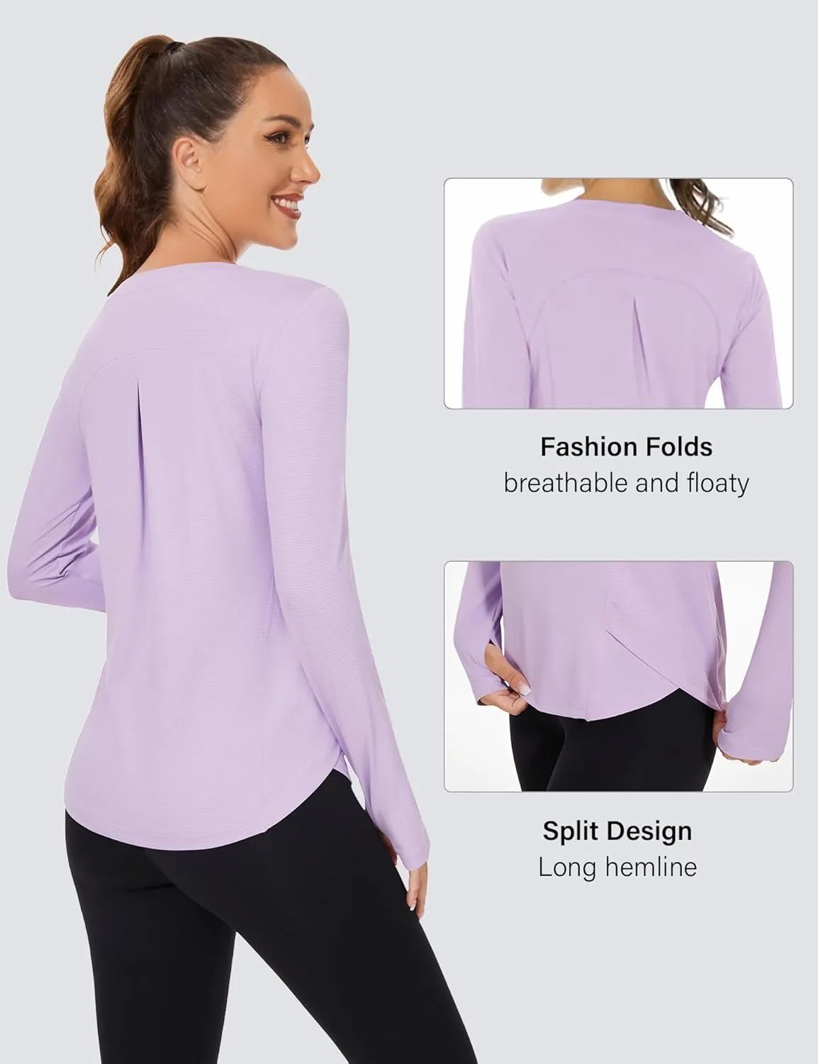Rapbin Women's UPF 50  Sun Protection T-Shirts Long Sleeve Boat Neck Workout Lightweight Quick Dry Top with Thumb Hole