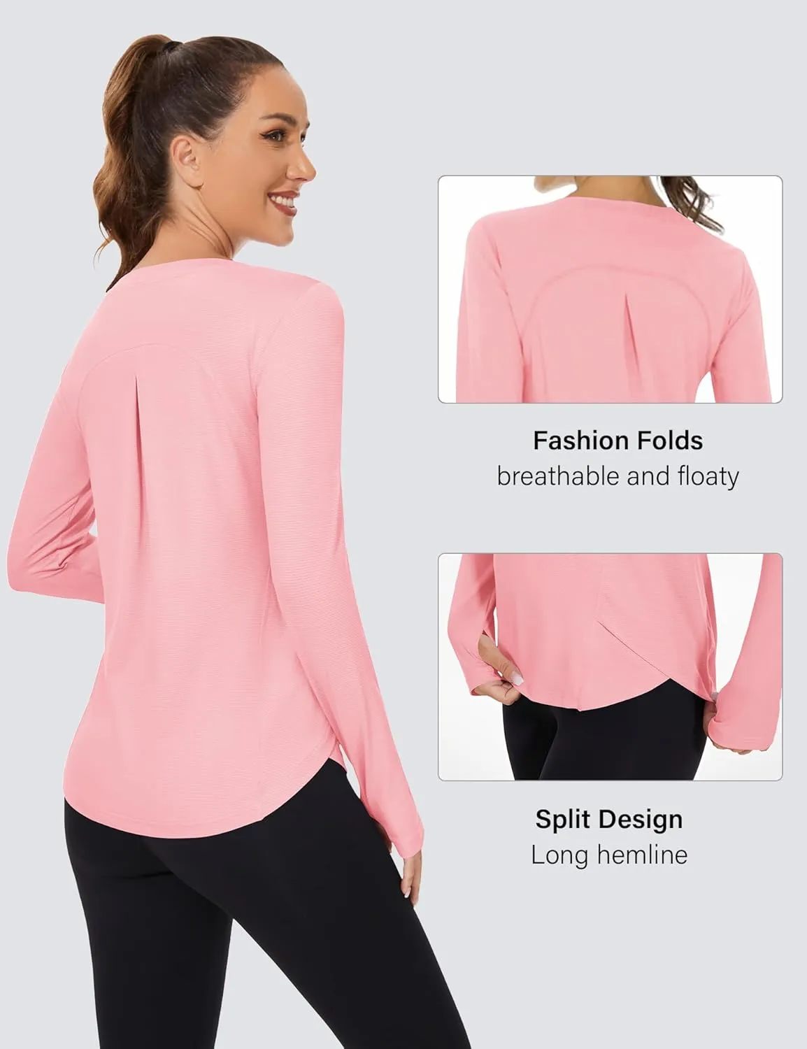 Rapbin Women's UPF 50  Sun Protection T-Shirts Long Sleeve Boat Neck Workout Lightweight Quick Dry Top with Thumb Hole