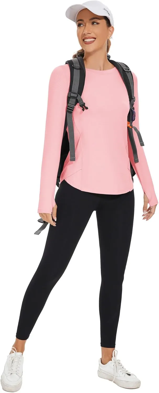 Rapbin Women's UPF 50  Sun Protection T-Shirts Long Sleeve Boat Neck Workout Lightweight Quick Dry Top with Thumb Hole