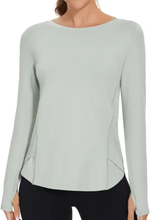 Rapbin Women's UPF 50  Sun Protection T-Shirts Long Sleeve Boat Neck Workout Lightweight Quick Dry Top with Thumb Hole