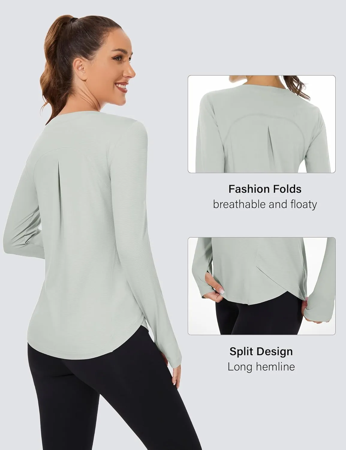 Rapbin Women's UPF 50  Sun Protection T-Shirts Long Sleeve Boat Neck Workout Lightweight Quick Dry Top with Thumb Hole