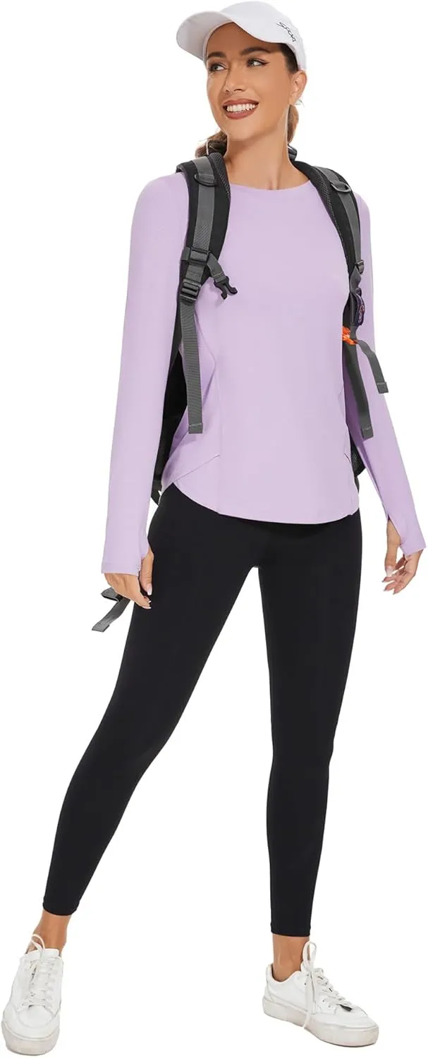 Rapbin Women's UPF 50  Sun Protection T-Shirts Long Sleeve Boat Neck Workout Lightweight Quick Dry Top with Thumb Hole