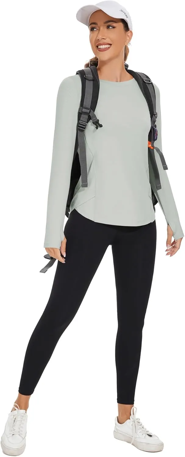 Rapbin Women's UPF 50  Sun Protection T-Shirts Long Sleeve Boat Neck Workout Lightweight Quick Dry Top with Thumb Hole